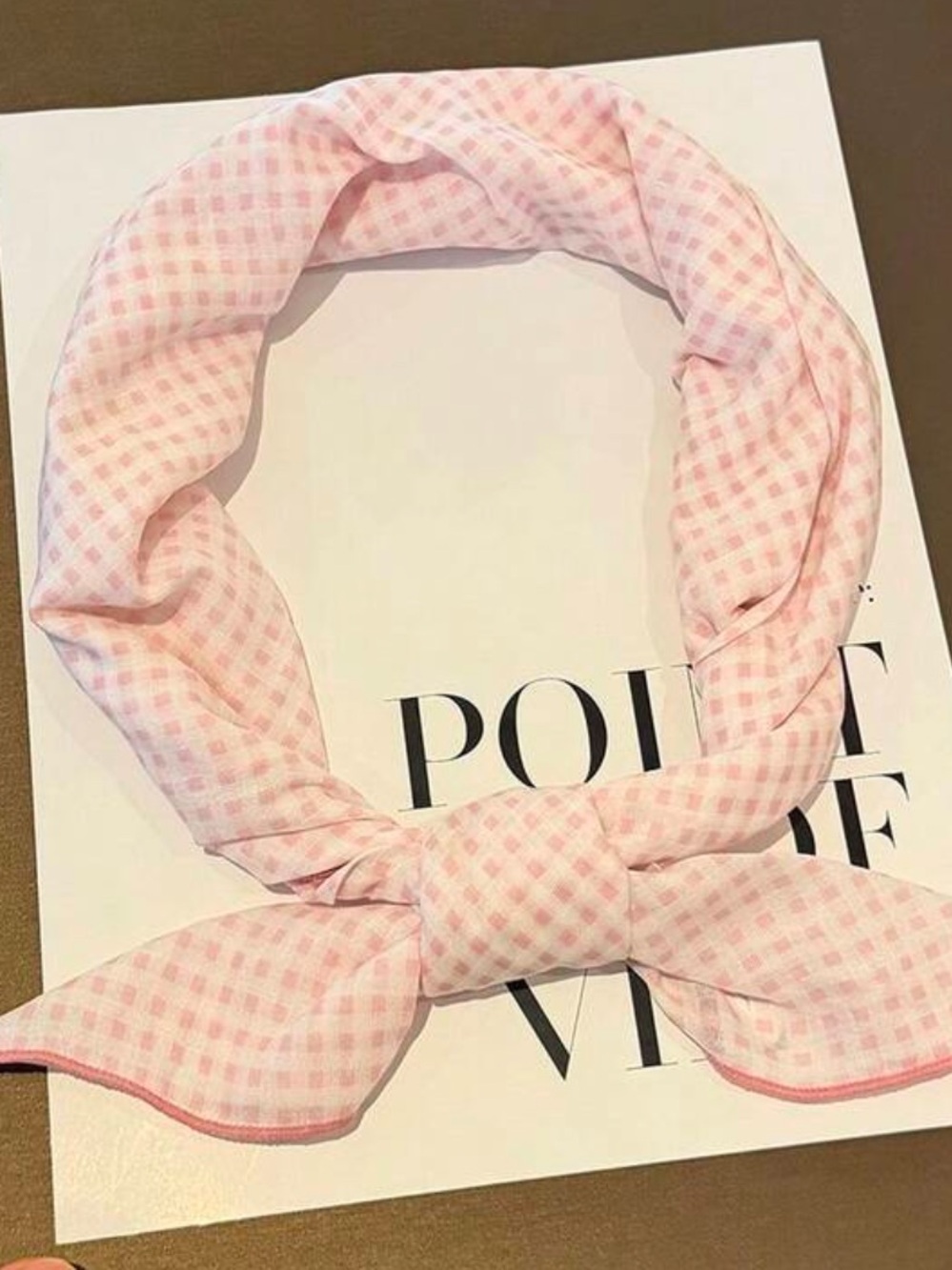 Women's Pink Gingham Neck Scarf | Baby Pink | Lightweight Fashion Wrap 27.5”